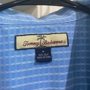 Tommy Bahama Men's Hawaiian Shirt Size M Blue Short Sleeve Polo Checker Board